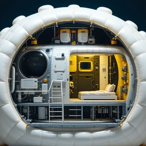 A Futuristic Spacecraft With A Large White Dome On Top