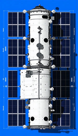 A Large White Spacecraft Is Shown In A Blue Background