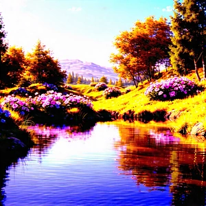 Nature Hdr Photography: Tranquil Pond Surrounded By Wildflowers With Serene Scene