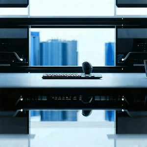 Tech Tilt-shift Photography: Futuristic Tech Startup Office With Black Desk