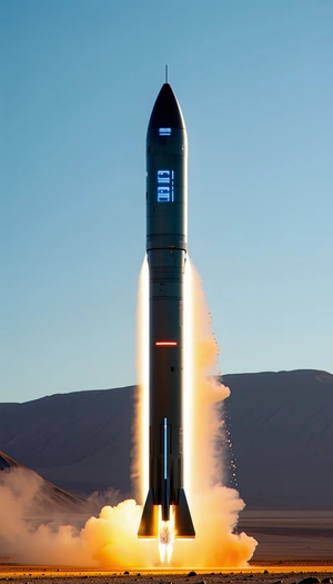 A Rocket Is Being Launched Into The Sky, With A Trail Of Smoke Behind It