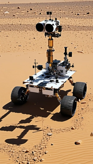 A White Robotic Vehicle With A Large Camera On Top Of It