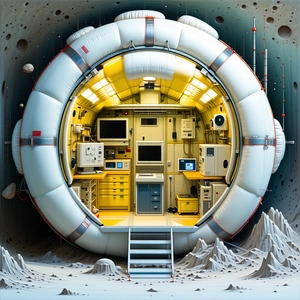 A Futuristic Space Station With A Large, Round, White Dome As Its Central Feature