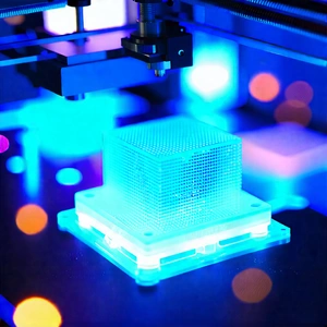 Tech Aerial Photography: 3d printer with blue light glow