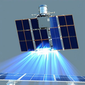 A Spacecraft With A Solar Panel On Its Side, Floating In The Air