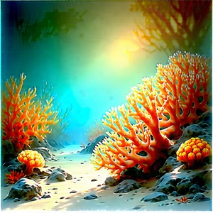 Nature Charcoal Drawing: Coral Reef In Autumn Colors With Vibrant Underwater