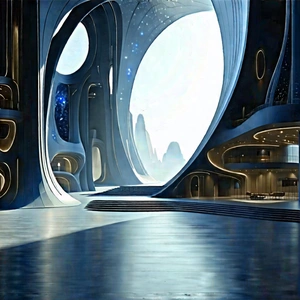 Futuristic Innovation Hub With Futuristic Cityscape