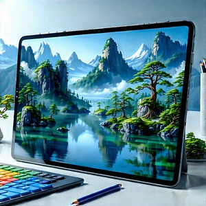 Tablet with digital artwork