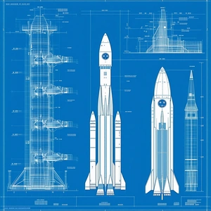A Blue Diagram Shows The Different Parts Of A Rocket