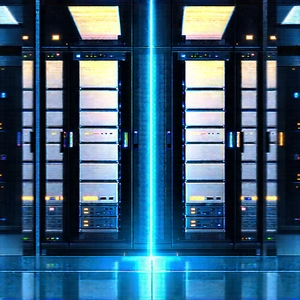 Server Rack With Holographic Projection With Large, Modern