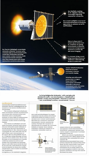 The Image Is A Two-page Spread In A Magazine, Showcasing A Spacecraft And A Solar Panel