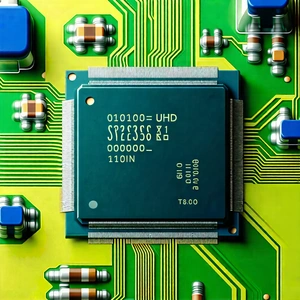 Tech Gouache Painting: Close-up of microprocessor