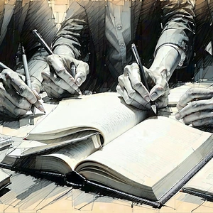 Lifestyle Pencil Sketch: Book club with like-minded individuals
