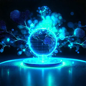 Healthcare Technology In Tech Office With Blue, Glowing