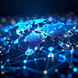 Blockchain Network Visualization With Blue Globe