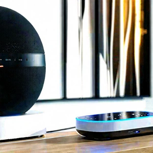 Smart Home Device With Digital Artwork With Black Speaker