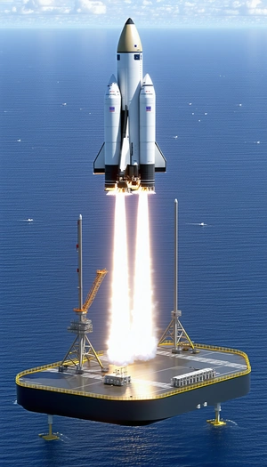 A Space Shuttle Launching From A Platform In The Ocean