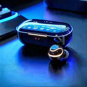 Wireless Earbuds With Glowing Screen With Small Electronic