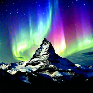 Nature Acrylic Painting: Northern Lights Over Mountain Peak With Majestic Mountain