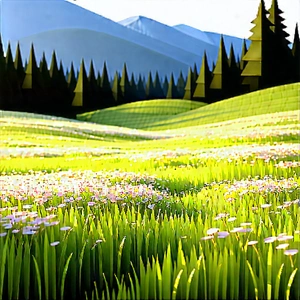 Nature Low Poly: Meadow During Midday With Painting Lush