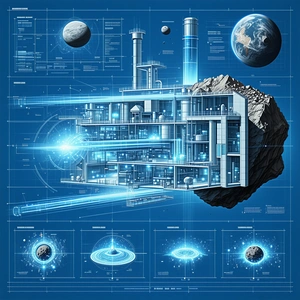 The Image Is A Blueprint Of A Futuristic Building, Possibly A Space Station Or A Large Spacecraft