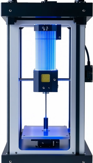 A Blue And White Machine With A Blue Light On Top Of It