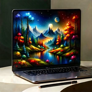 Laptop With Digital Artwork With Laptop Computer