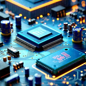 Tech Isometric Design: Close-up of electronic circuit
