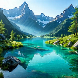 Nature Architectural Photography: Tranquil Pond Surrounded By Mountain Peaks With Serene Mountain