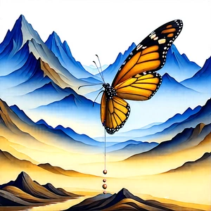 Nature Watercolor Painting: Butterfly In Mountain Terrain With Beautiful Butterfly