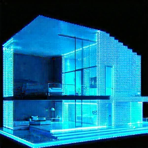 Futuristic Smart Home With Blue-toned, Futuristic-looking