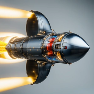 A Rocket Is Shown In A Close-up View, With Its Engine And Exhaust Visible