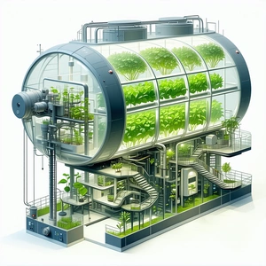 A Large, Futuristic Greenhouse With A Variety Of Plants Growing Inside