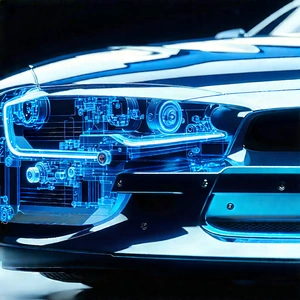 Automotive Technology In Research Center With Blue Futuristic