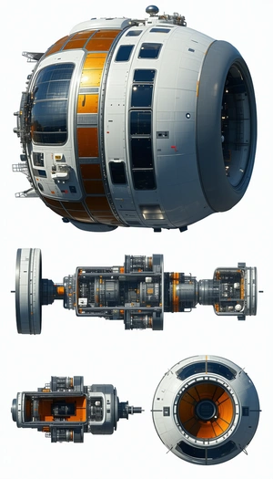 In The Image, There Are Three Different Views Of A Spacecraft