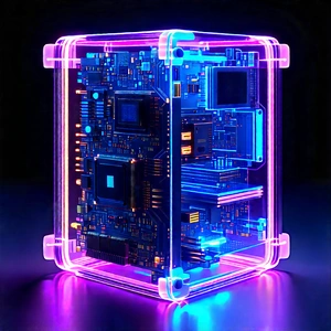 Quantum Computer With Neon Accents With Blue Purple