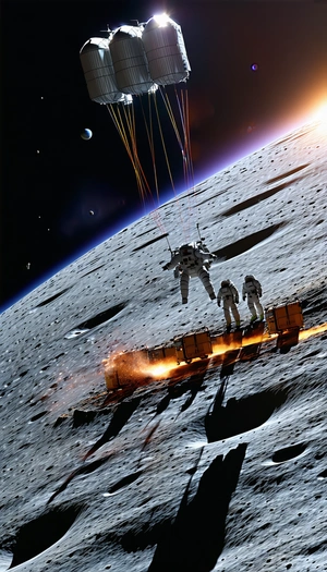 In The Image, There Are Three Astronauts On The Moon, Standing On A Rocky Surface