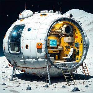 A Large, White, And Yellow Spacecraft With A Dome-shaped Structure