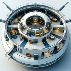 A Large White Circular Building Is Shown In A 3d Rendering