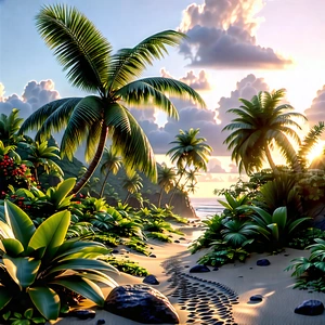 Nature Octane Render: Tropical Plants In Coastal Environment With Beautifully Drawn