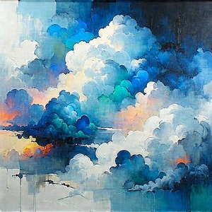 Tech Gouache Painting: Cloud computing visualization