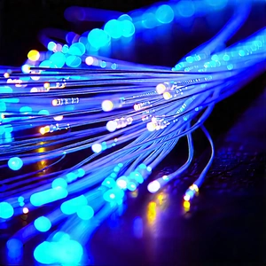 Close-up Of Fiber Optic Cables With Blue Light