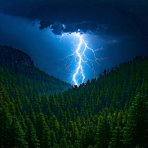 Nature Unreal Engine: Lightning Over (forest:1.35) Clearing With Lightning Bolt