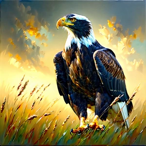Nature Acrylic Painting: Eagle In Prairie Grassland With Majestic Eagle