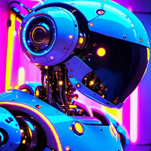 Tech Acrylic Painting: Robot With Neon Accents With Futuristic Robot
