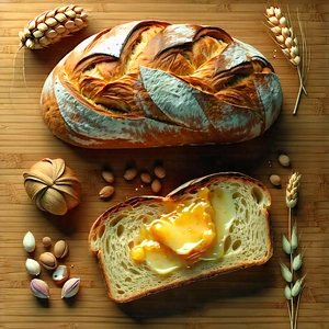 Lifestyle Aerial Photography: Artisanal Bread Prepared With Organic Components With Wooden Table