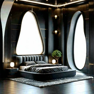 Lifestyle Blender Artwork: Bedroom Sanctuary With Organized Space With Large, Modern