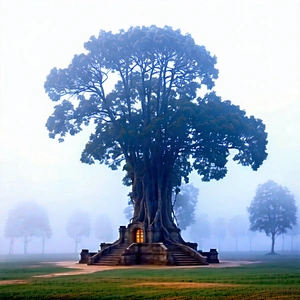 Nature Architectural Photography: Ancient tree in misty environment