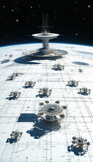 futuristic space station shown drawing