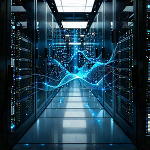 Server Rack With Data Streams With Large Room